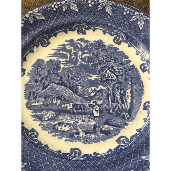 Farm England Blue Transferware 10” French Country Farmhouse CHIP ON BACK - Picture 2 of 9